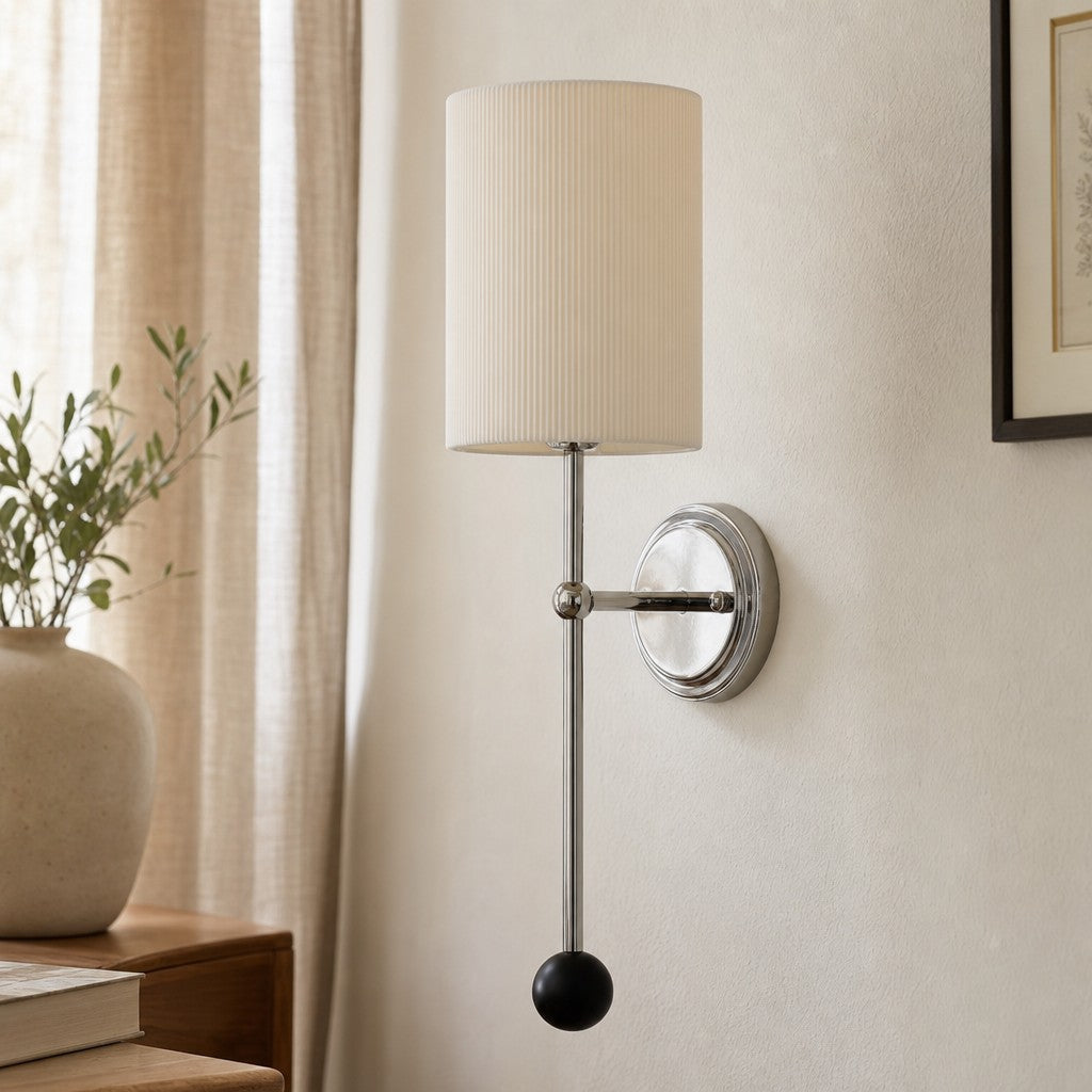 Solmire Pleated Wall Sconce - White Fabric Shade and Chrome Metal Frame for Bedroom and Living Room