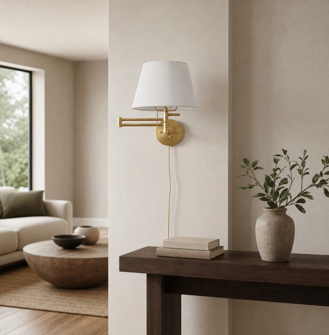 Ornato Luxe Brass Schoolhouse Sconce - Art Deco Wall Light with White Glass Shade