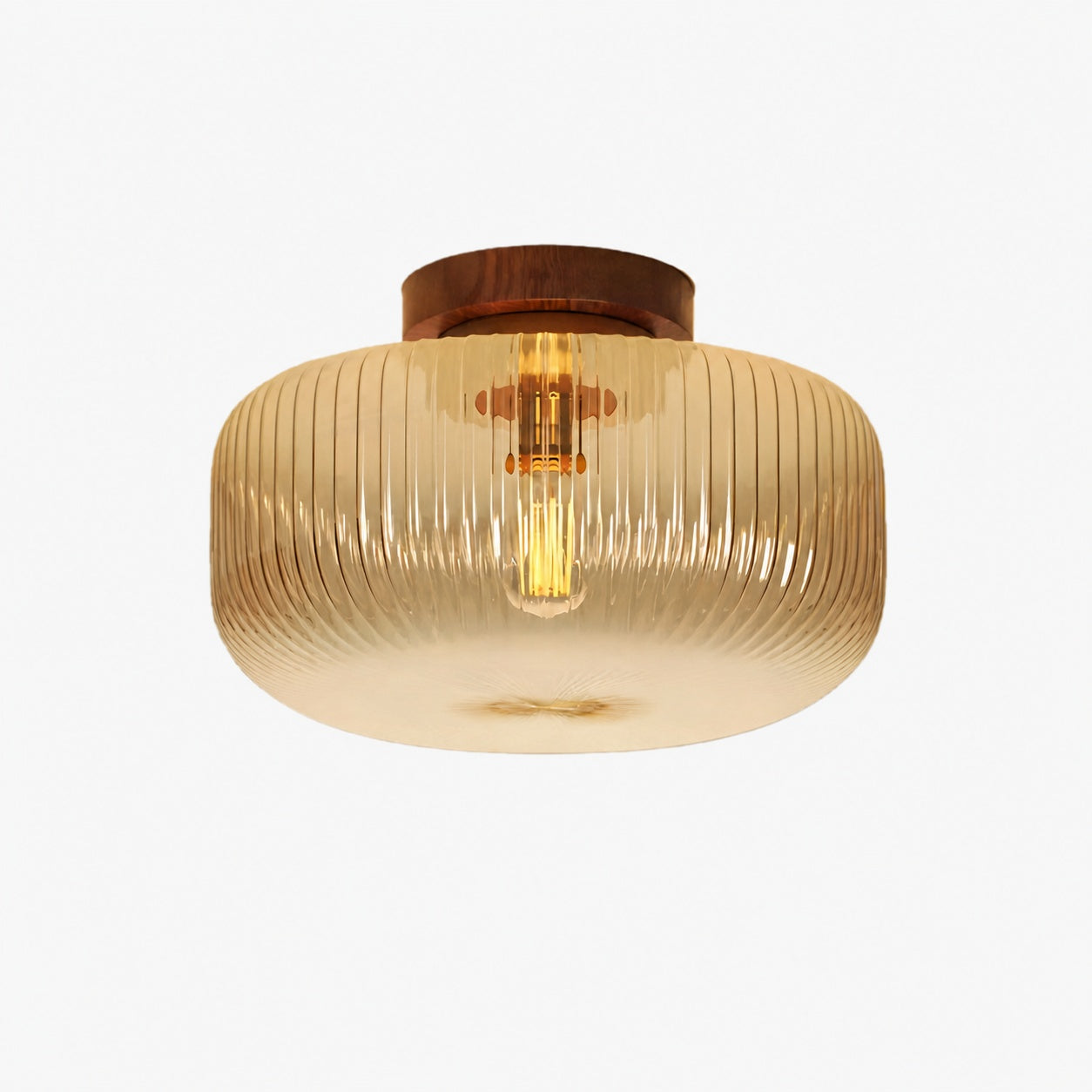Amberflow Retro Amber Fluted Glass Ceiling Light – Round Flush Mount for Hallways and Entryways