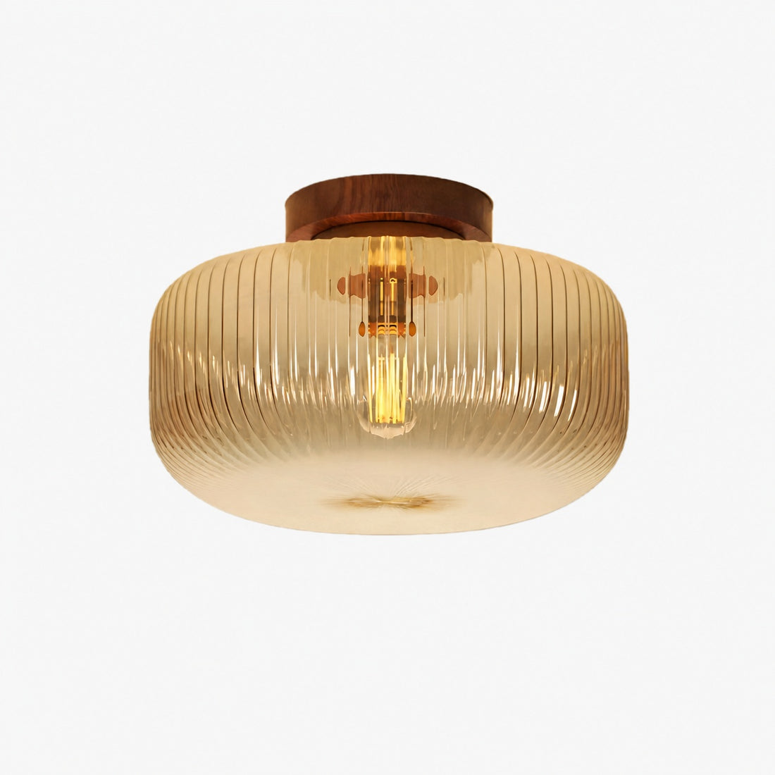 Amberflow Retro Amber Fluted Glass Ceiling Light – Round Flush Mount for Hallways and Entryways