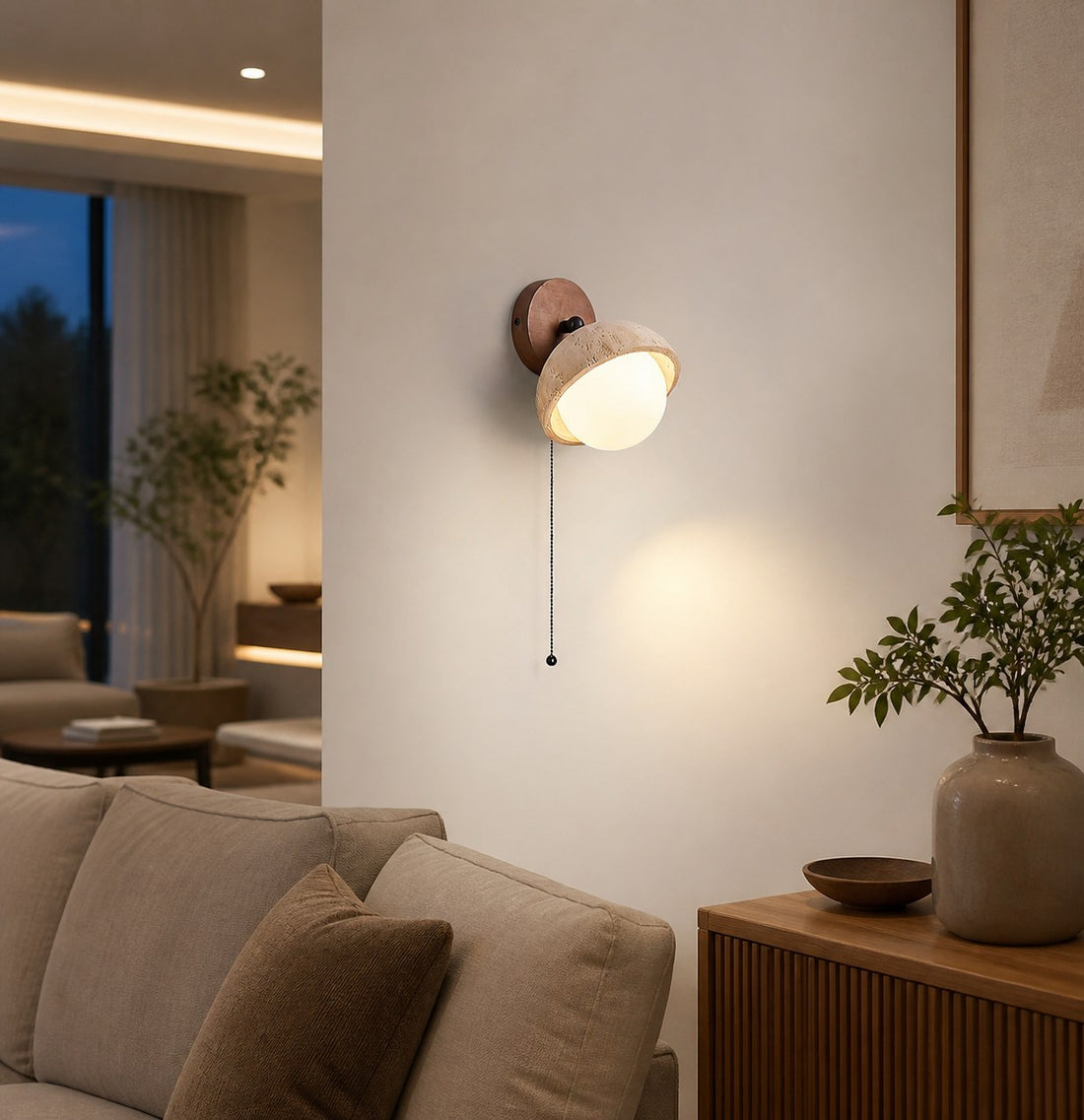 Modern Travertine Wall Lamp – Minimalist Stone Sconce for Bedroom Living Room Hallway