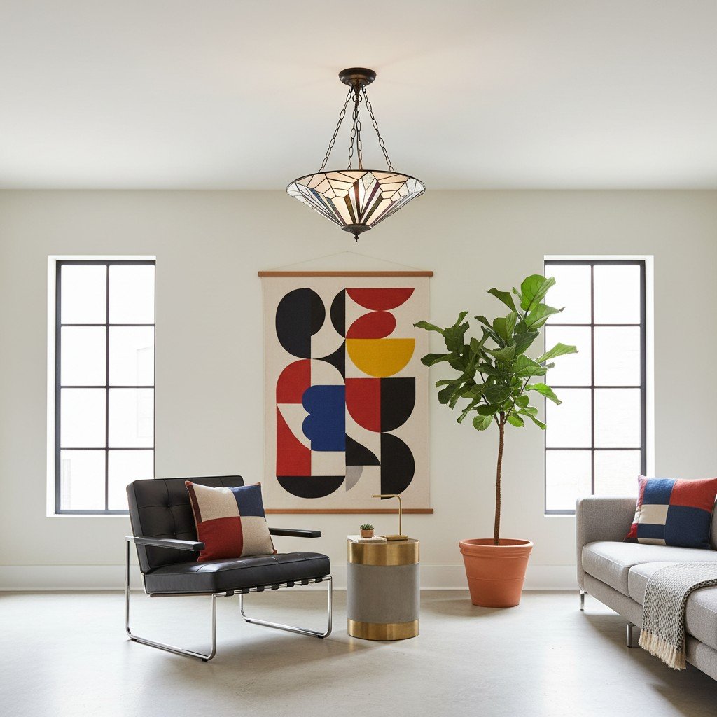 TF Astoria Decorative Stained Glass Semi Flush Light – Art Deco Ceiling Fixture for Entryways & Lounges