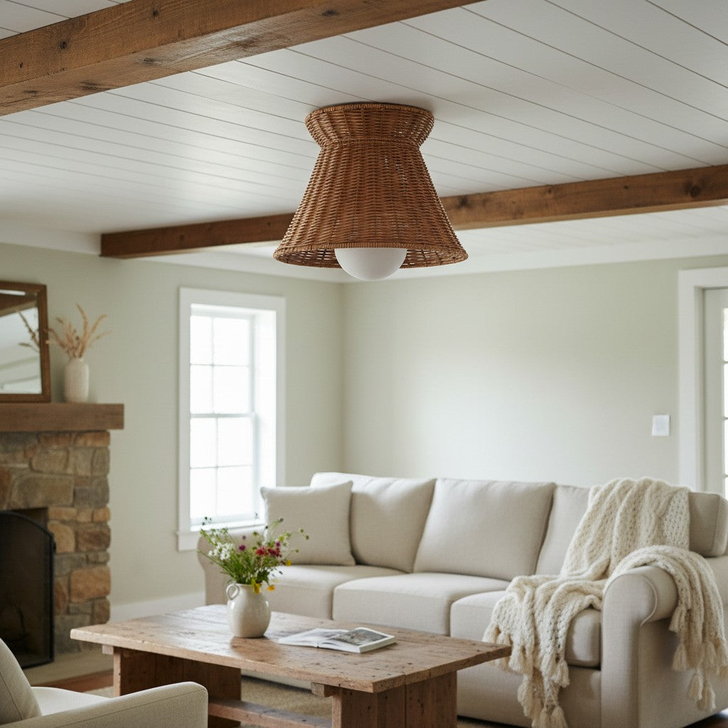 Wickara Woven Organic Silhouette Ceiling Light - Rattan Boho Style for Living Room