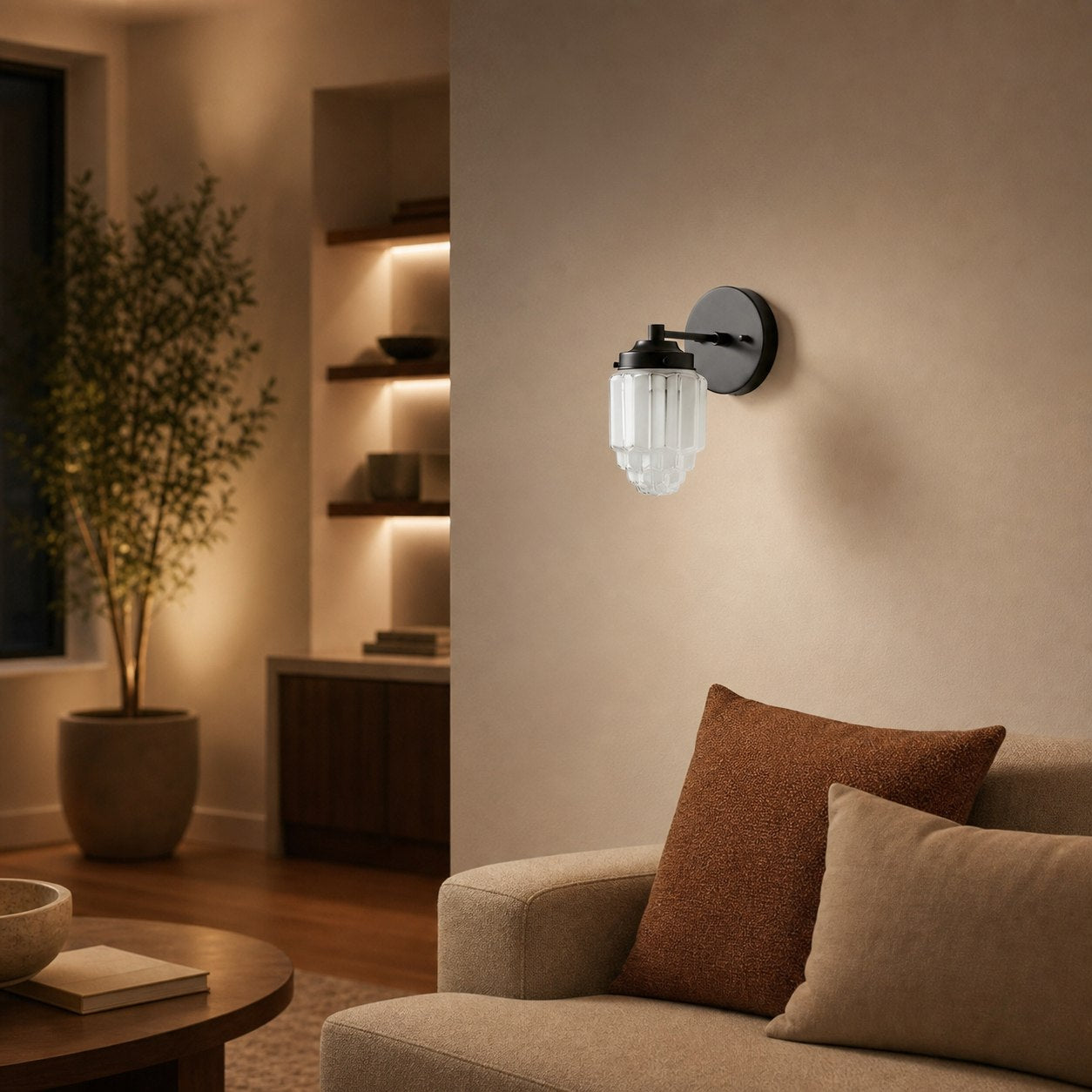 Tierlux Glass Vanity Light - Art Deco Bathroom Fixture with Skyscraper Shades