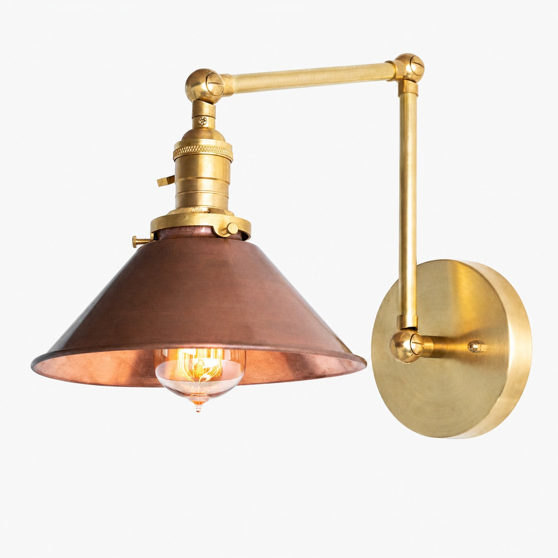 Conique Metal Industrial Wall Sconce with Adjustable Arm - Vintage Copper Cone Shade for Task Lighting