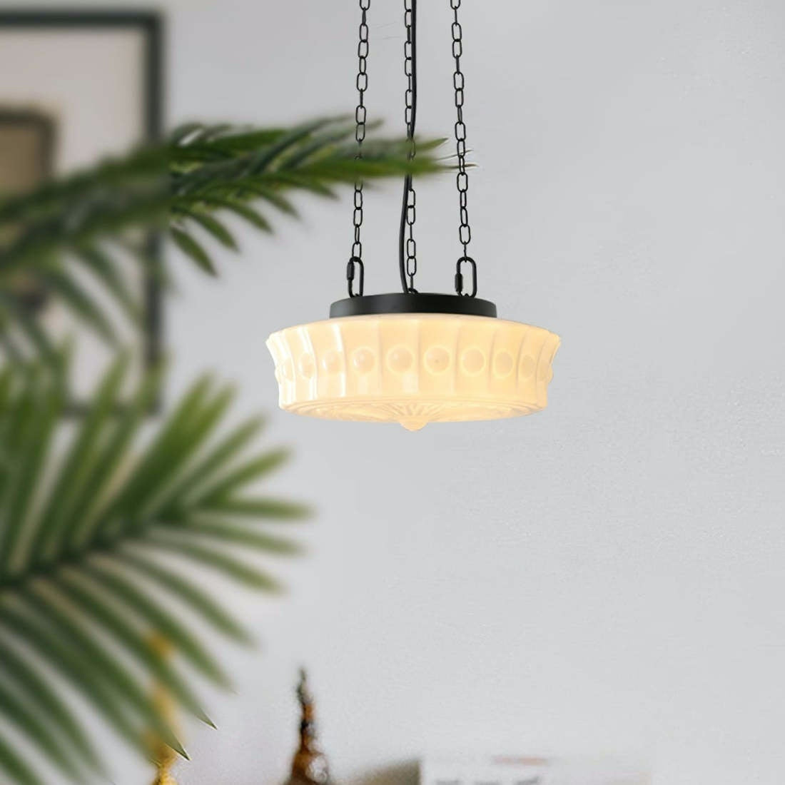 Vintage Cream Glass Cylinder Shade Chandelier with Iron