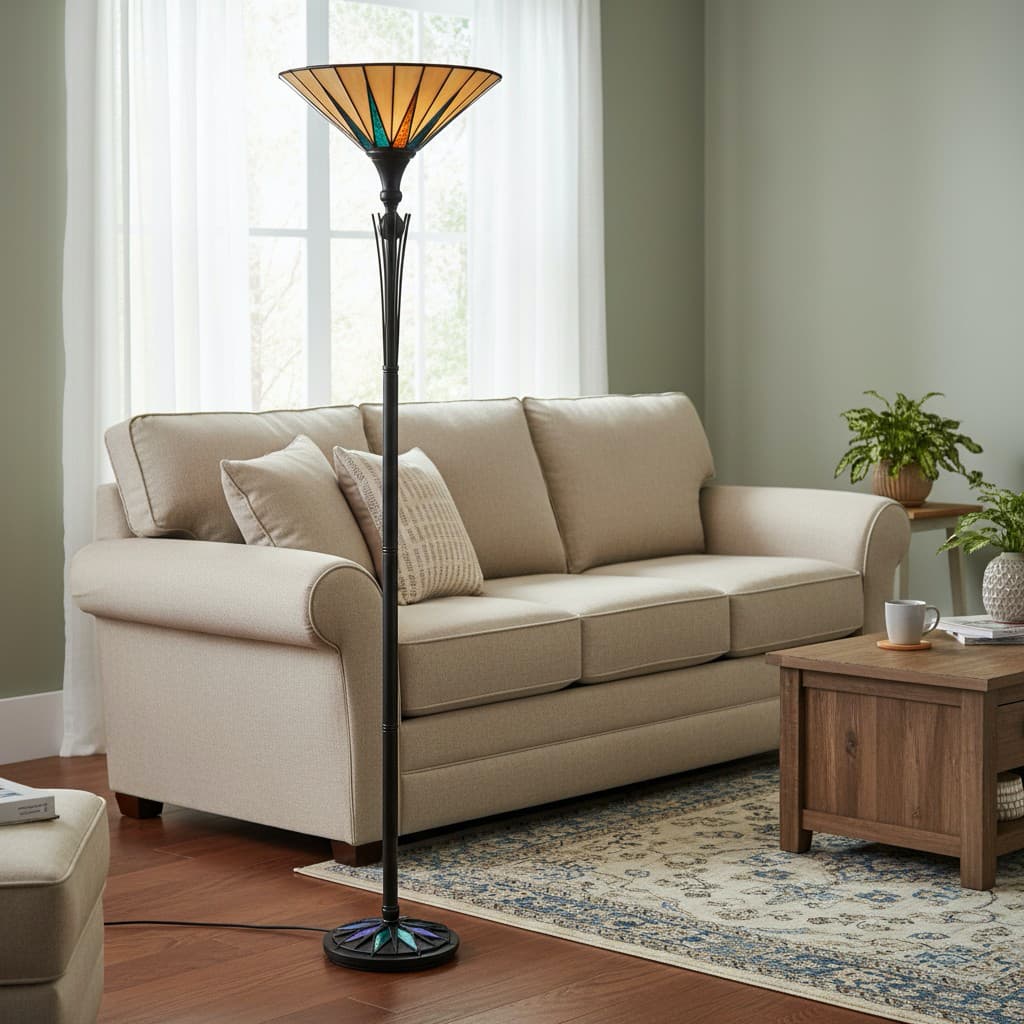 TF Dark Star Stained Glass Star Pattern Floor Lamp – Tiffany Style Uplighter for Living Rooms