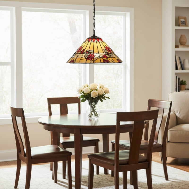 TF Butterfly Pendant Light – Stained Glass Design Hanging Lamp for Dining Hallway and Living Room