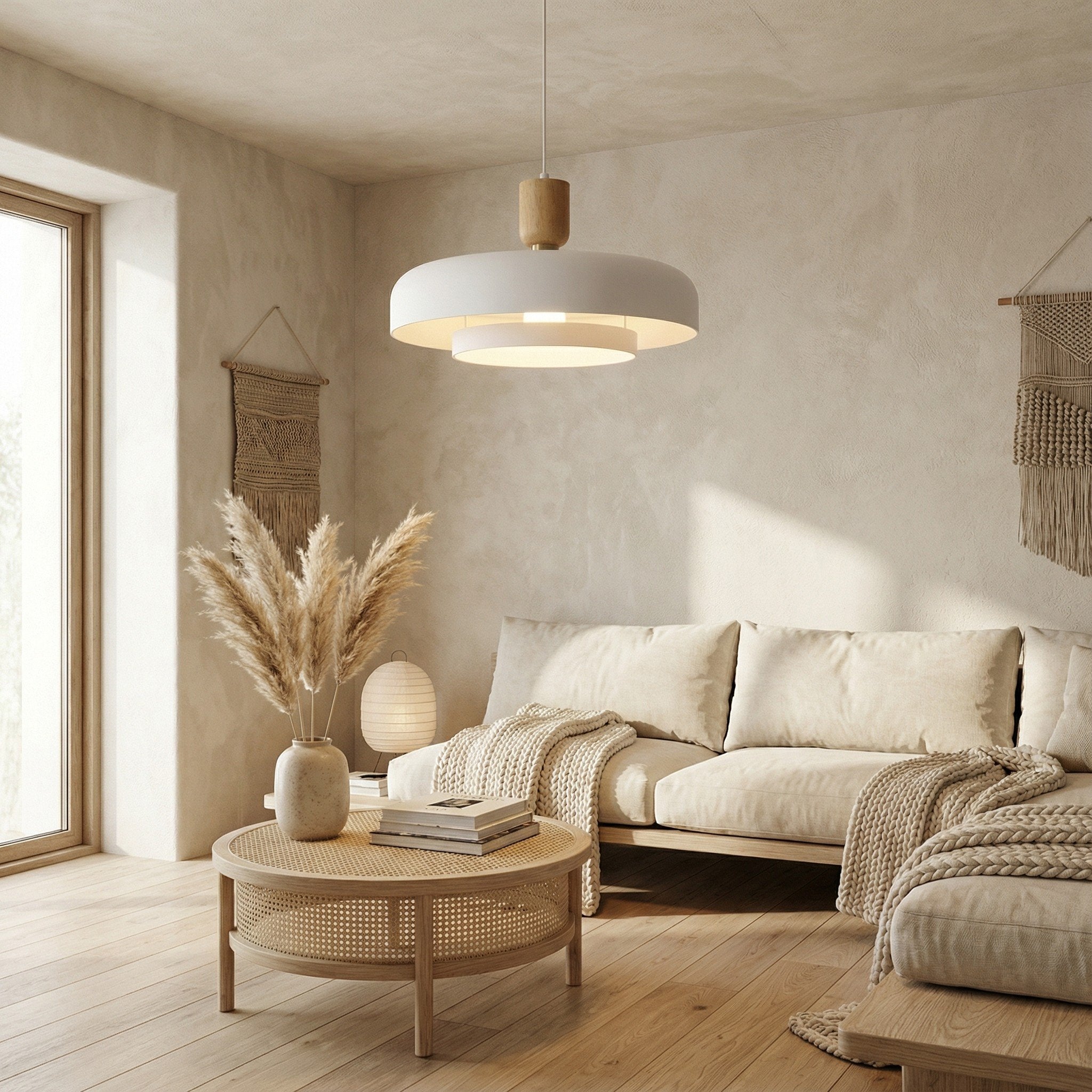 Orbulis Natural Wood Grain Circular Pendant - Modern Minimalist Light for Islands and Foyers