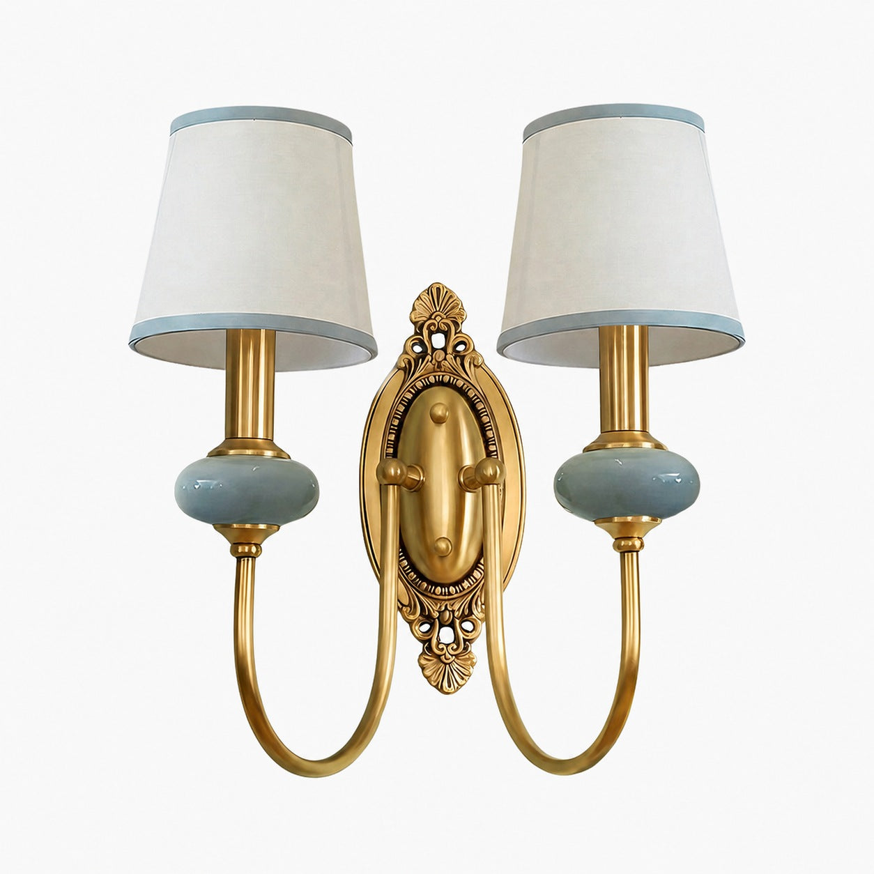 Rowanea Ceramic Wall Sconce with Fabric Shade and Metal Finish – Farmhouse Modern Hallway Light