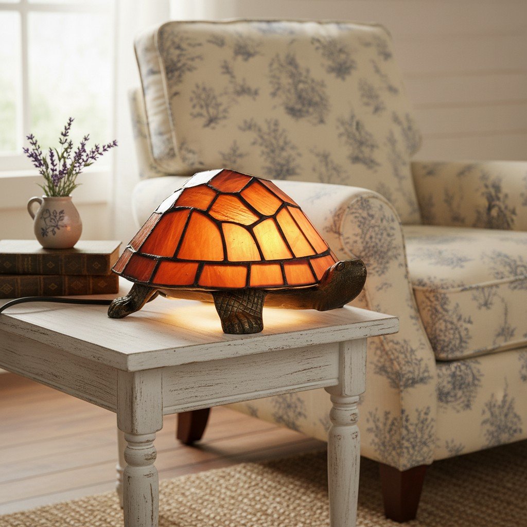 TiffStar Tortoise Pattern Stained Glass Table Lamp - Tiffany Style Decorative Light for Indoor Accent Lighting