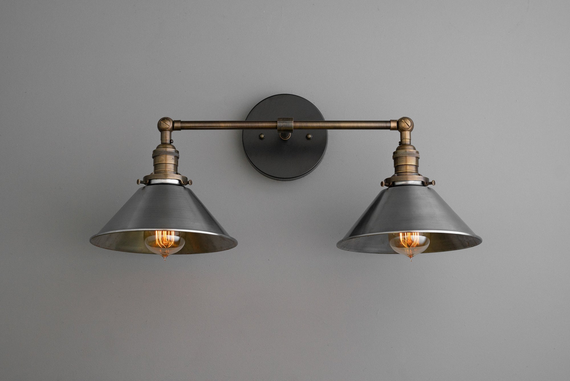 Conique Metal Two-Light Industrial Vanity Sconce – Wall Fixture for Bathroom & Hallway