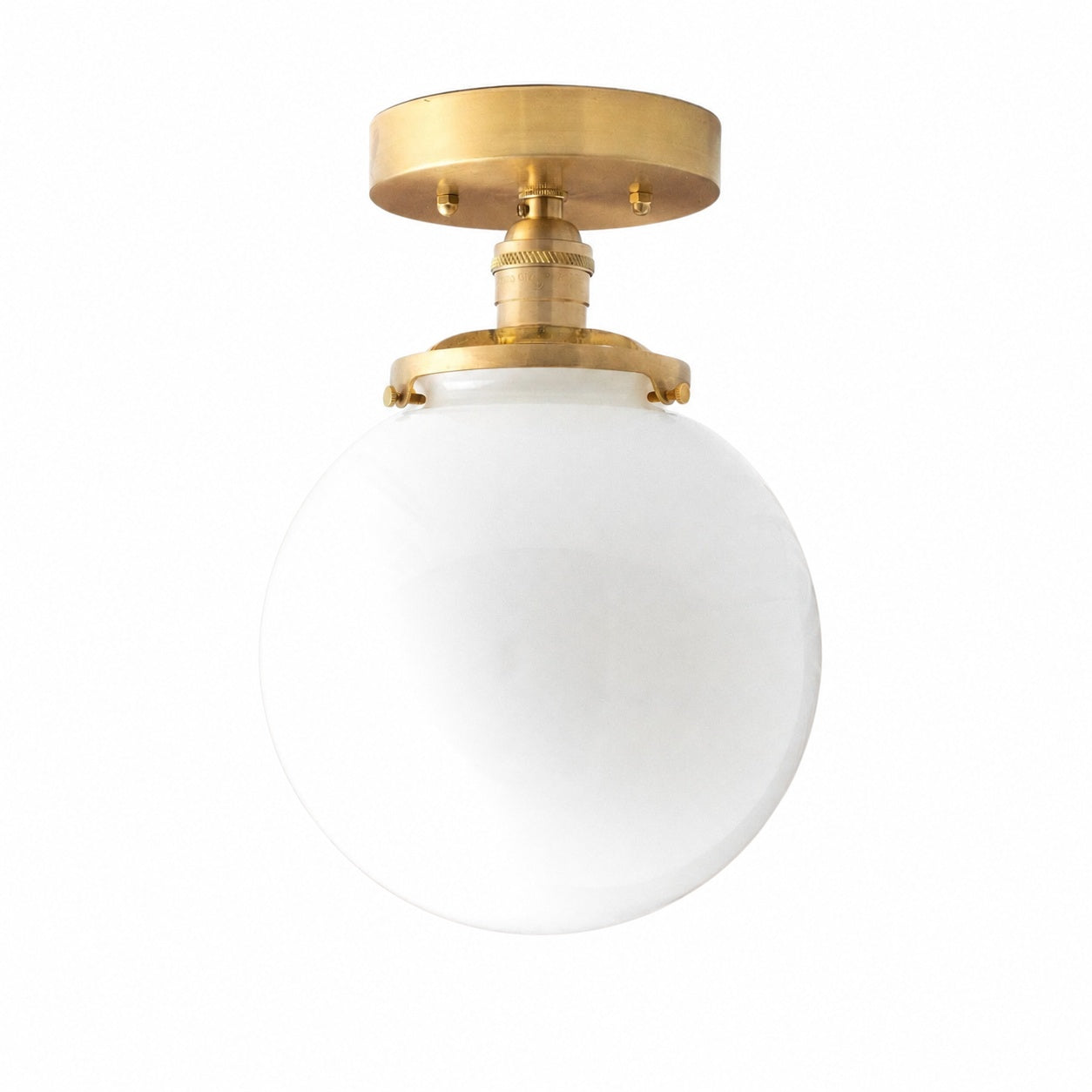 Glorica Glass Mid Century Semi Flush Ceiling Light - White Opal Glass Globe Fixture