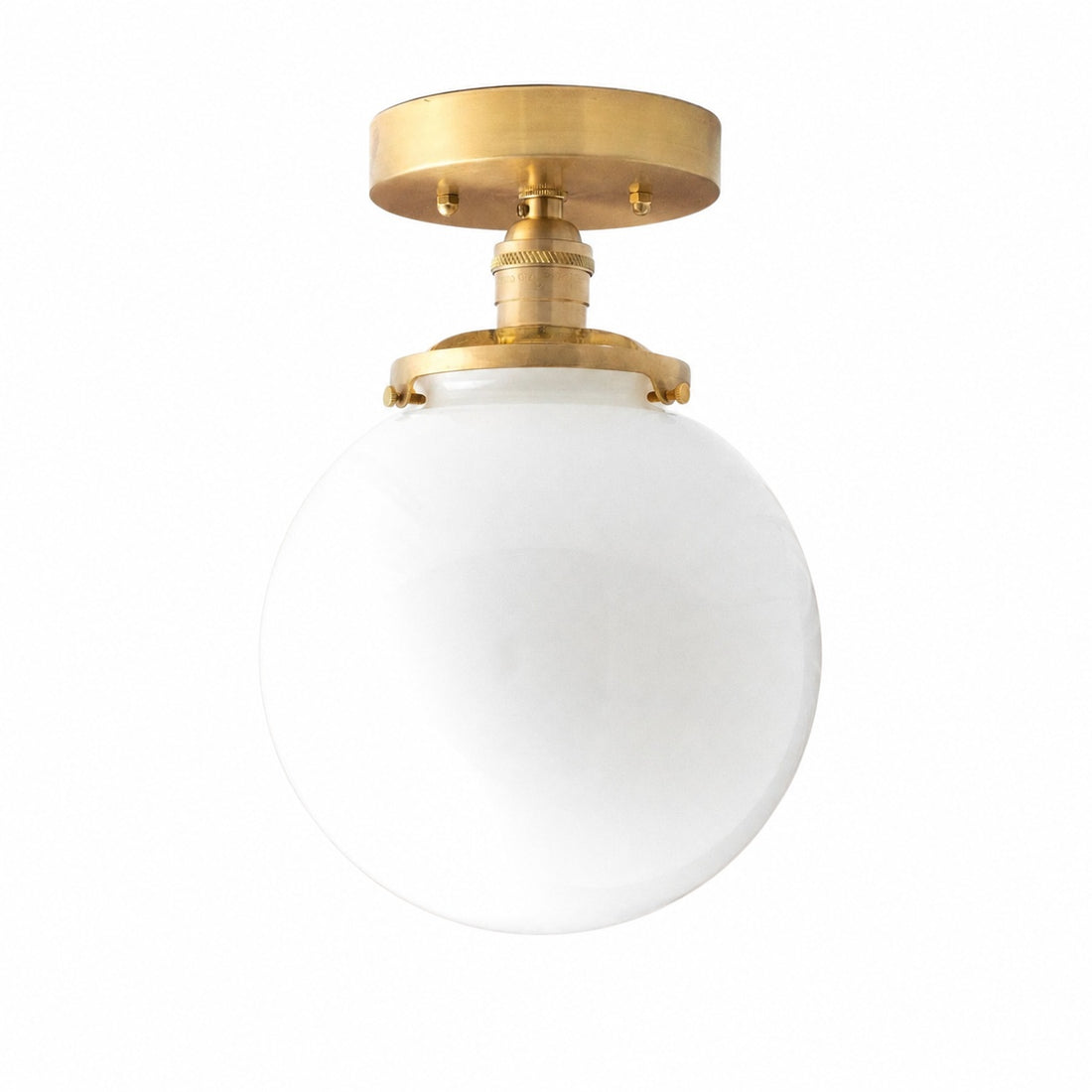 Glorica Glass Mid Century Semi Flush Ceiling Light - White Opal Glass Globe Fixture