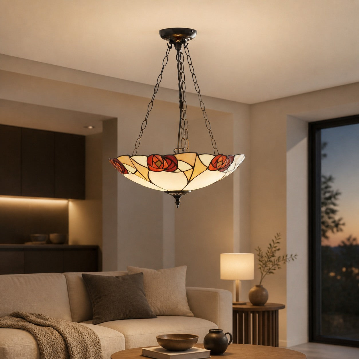 TF Ingram Handcrafted Stained Glass Ceiling Lamp – Vintage Art Deco Tiffany Light for Dining Room