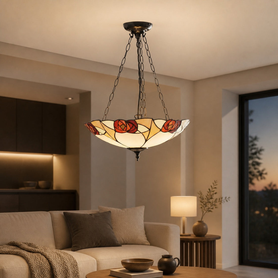 TF Ingram Handcrafted Stained Glass Ceiling Lamp – Vintage Art Deco Tiffany Light for Dining Room