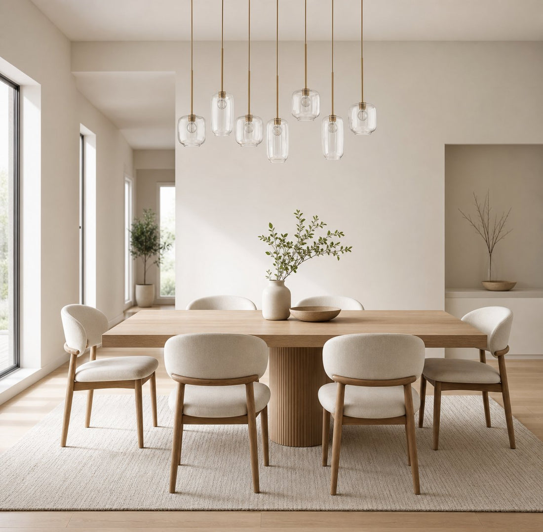 Lumivelle Sculptural 7-Light Chandelier – Adjustable Height Modern Glass Pendant