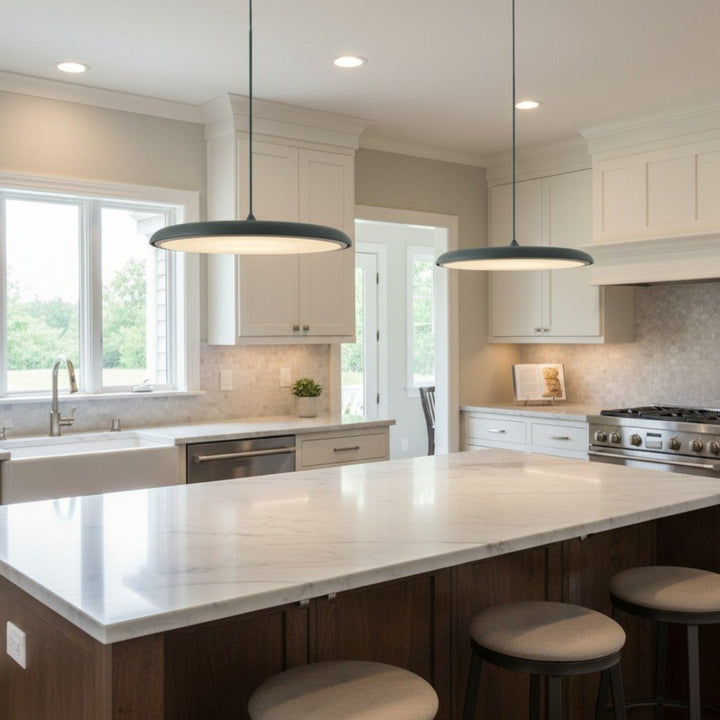 Astris Modern Disc Pendant Lighting - Soft Glow LED Hanging Light for Dining Room and Living Space