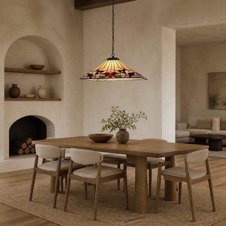 TF Camillo Classic Patterned Pendant Light – Stained Glass Lamp for Bedroom or Hallway