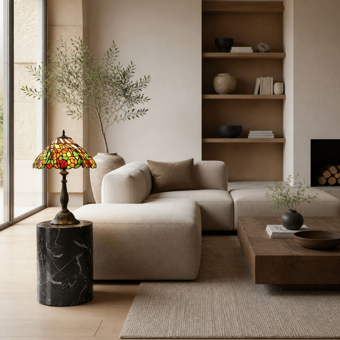 TF Sorenia Elegant Stained Glass Lamp - Handcrafted Tiffany Table Light for Home Interiors