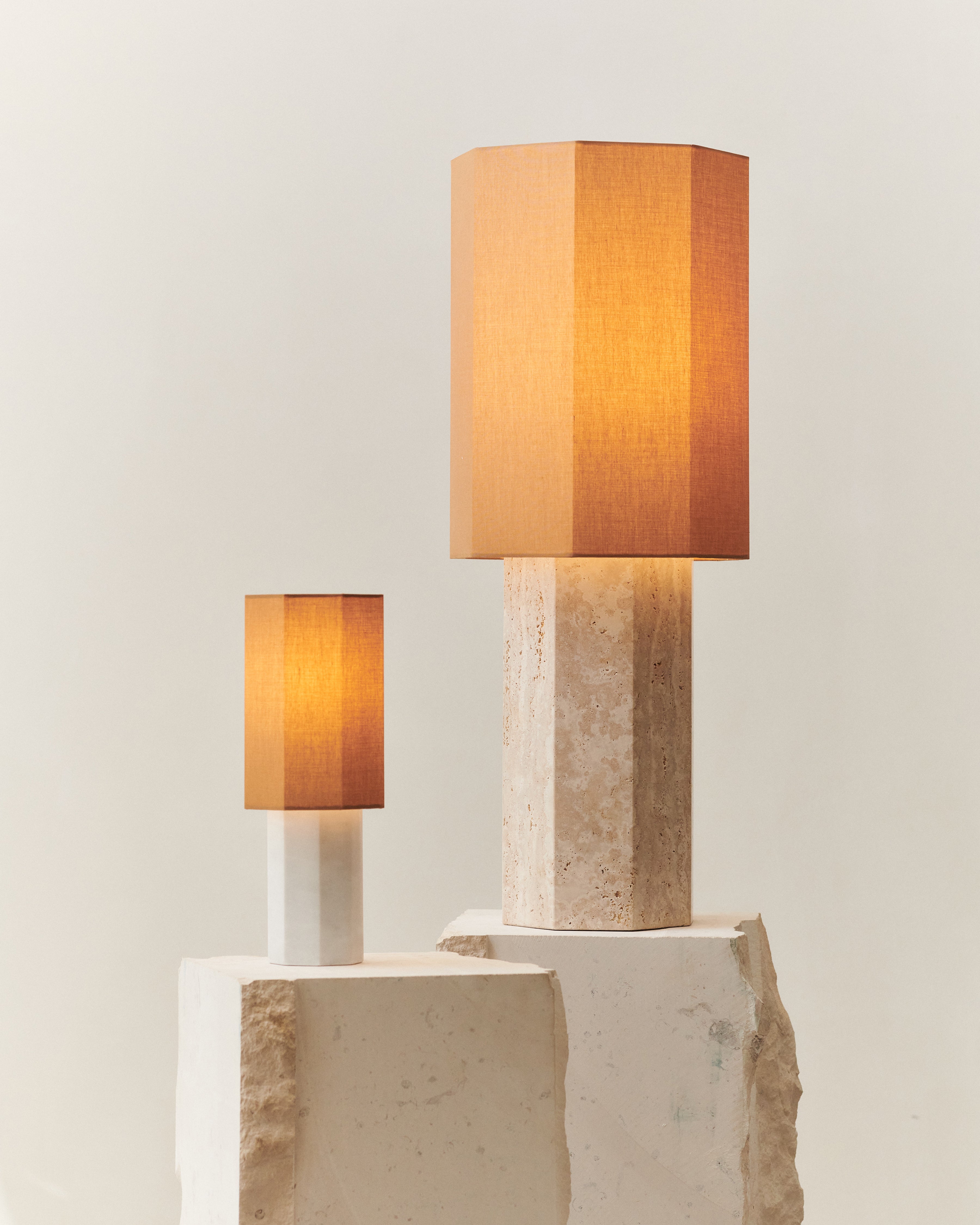 Octagonal Travertine Stone Table Lamp