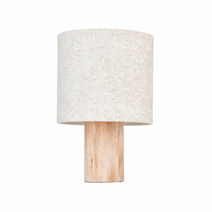 Linemora Simple Wooden Base Table Lamp - Natural Linen Cylindrical Shade for Living Rooms and Bedrooms