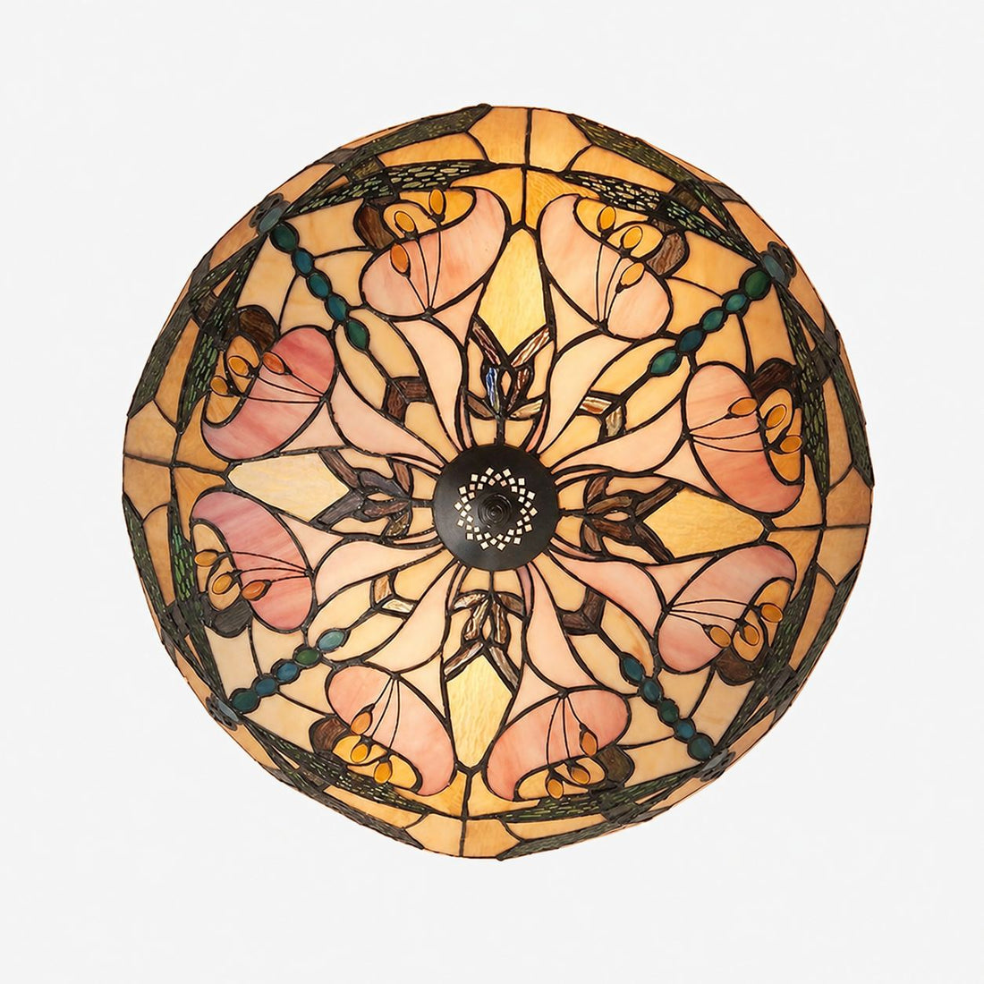 TF Ashton Tiffany Dragonfly Motif Tiffany Glass Flush Surface Mount - Transitional Style for Bedrooms and Lounge Spaces