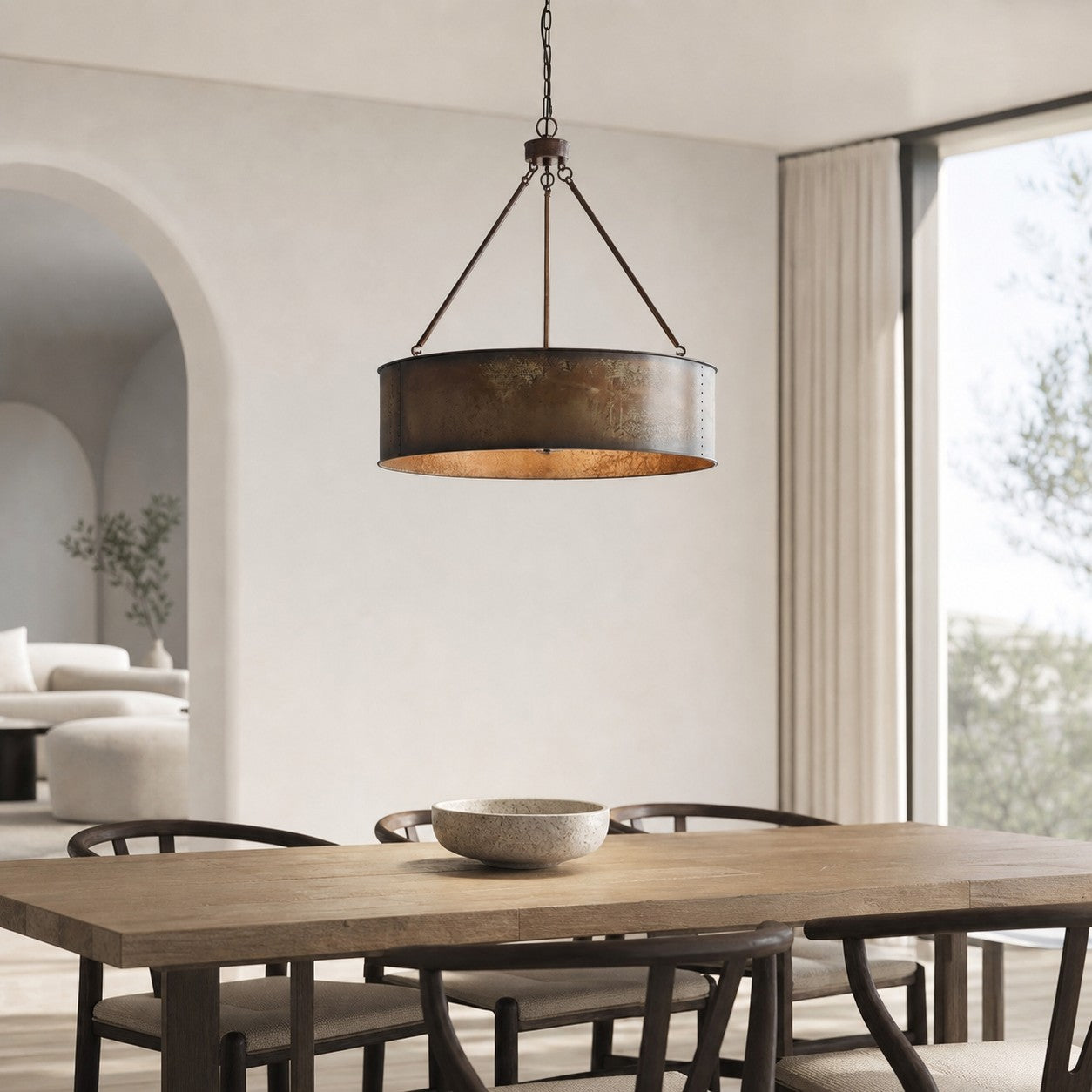 Velara Industrial Drum Shade Pendant Light – Industrial Style Hanging Fixture for Kitchen and Dining U04