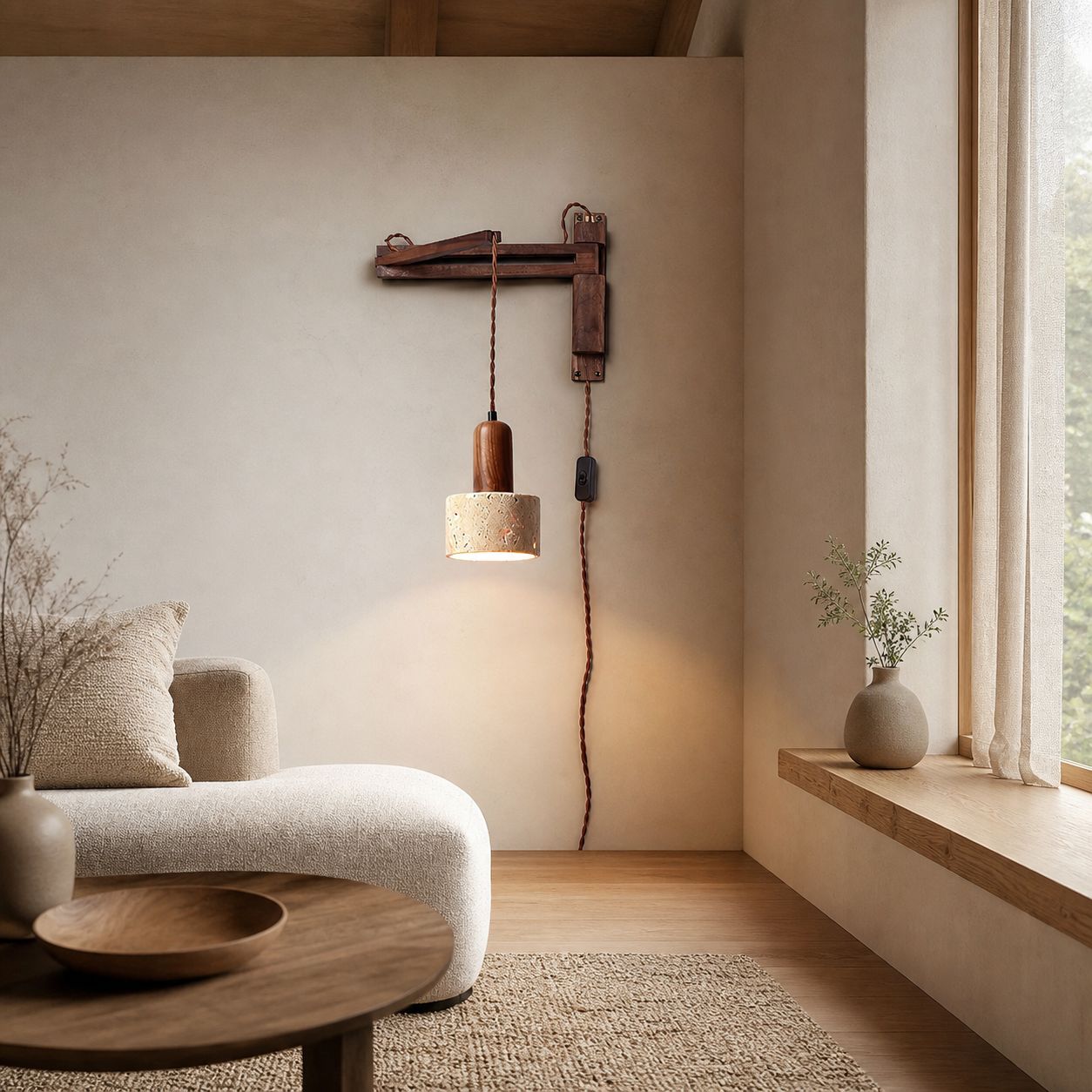Tia Travertine Swing Arm Plug-in Sconce