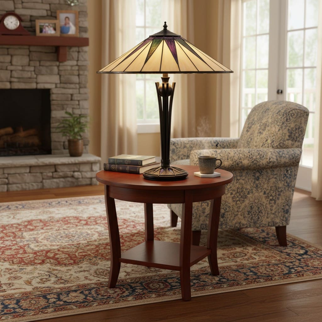 TF Dark Star Tiffany Style Geometric Shade Table Lamp for Bedroom and Accent Lighting