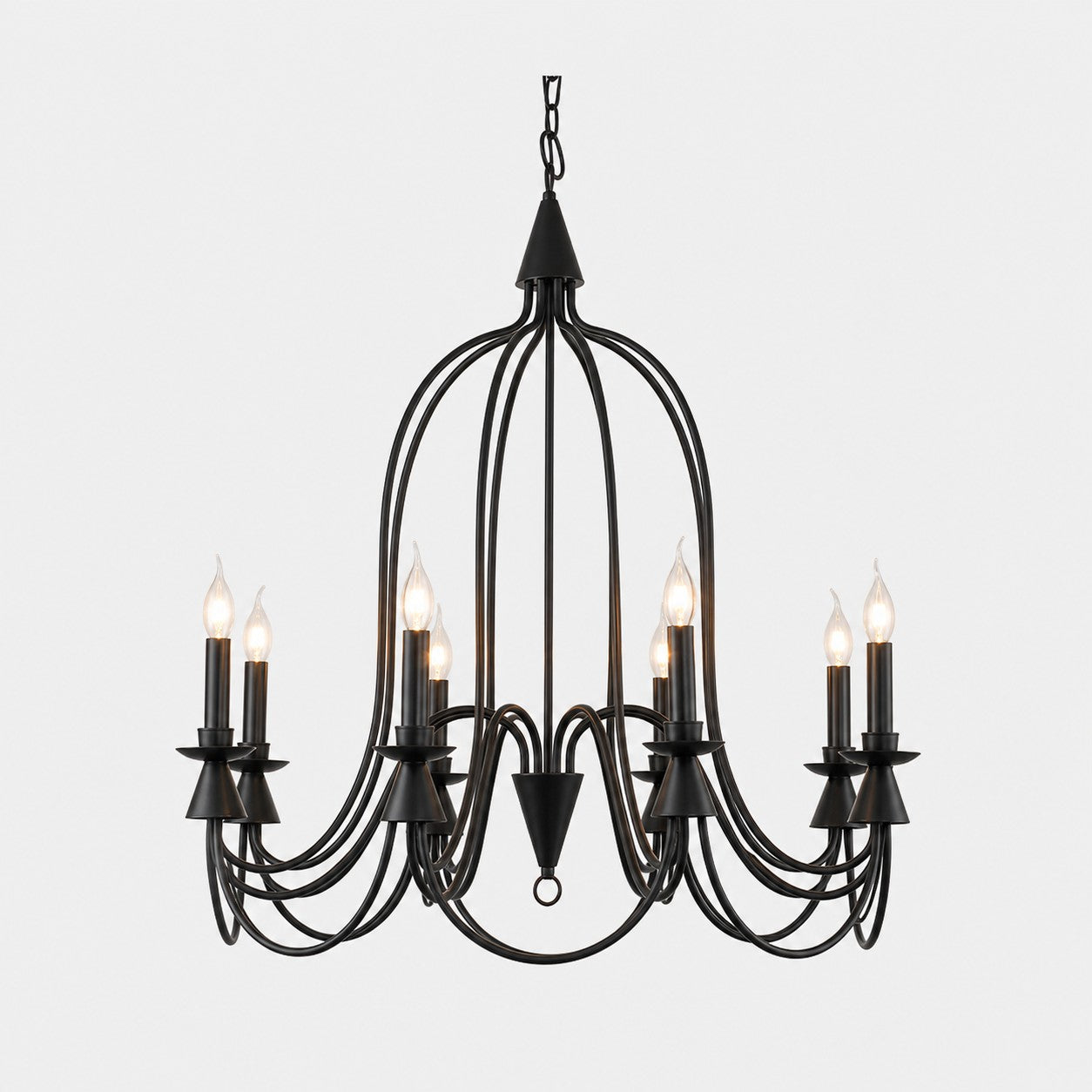 Black eight-light vintage iron candle chandelier