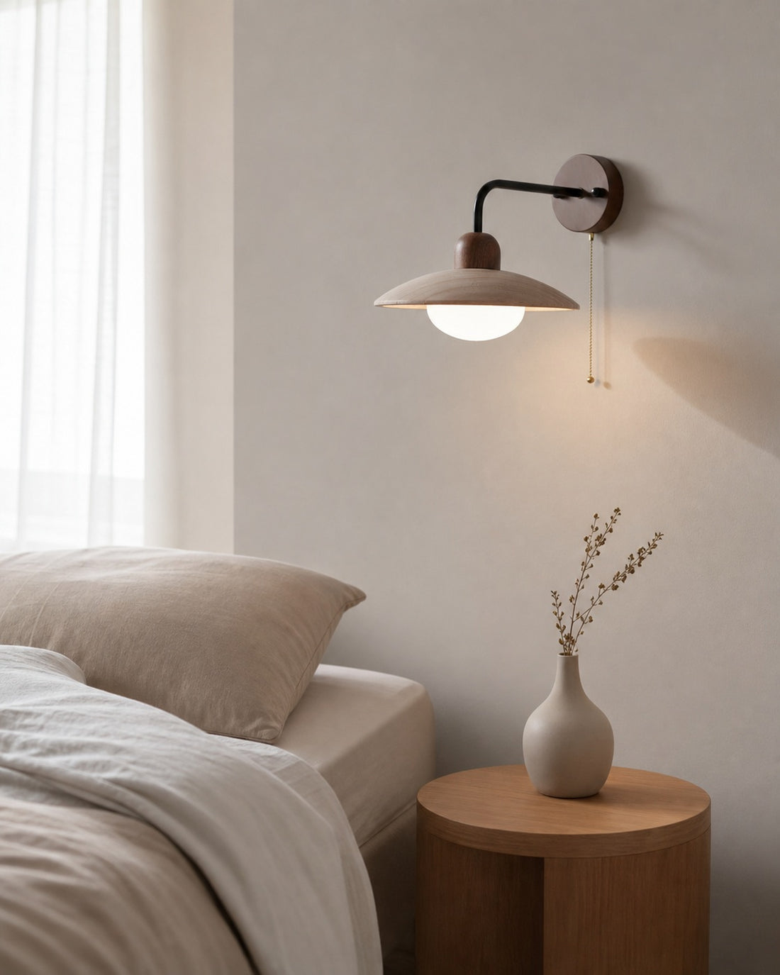 Discra Minimalist Sculptural Circular Wall Lamp —  Natural Style Wall Fixture for Hallway and Bedroom U18