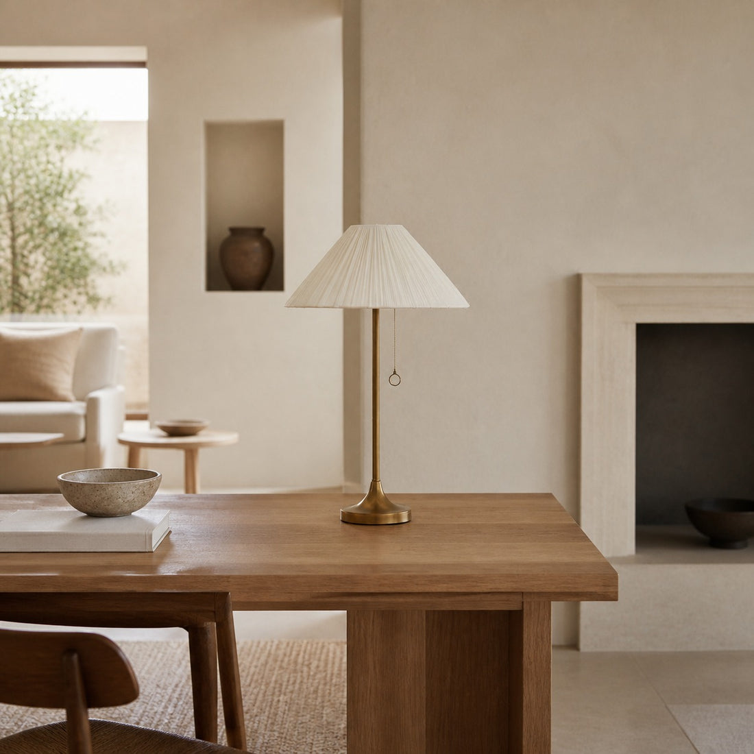 Lindi - aged brass and scalloped linen table lamp