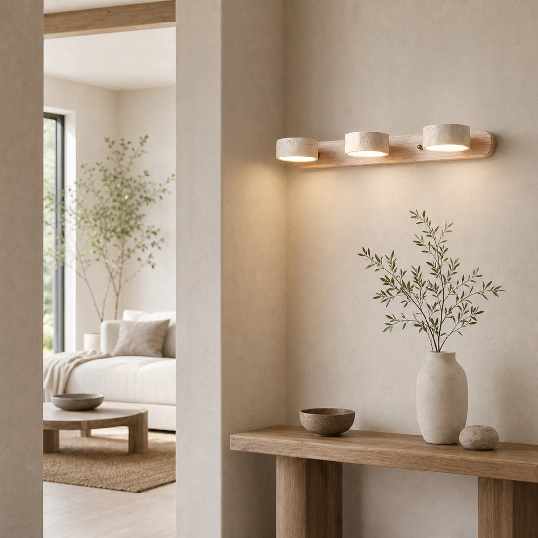 Travellia Modern Linear Multi-Head Sconce - Natural Stone Minimalist Lighting for Bedroom Hallway