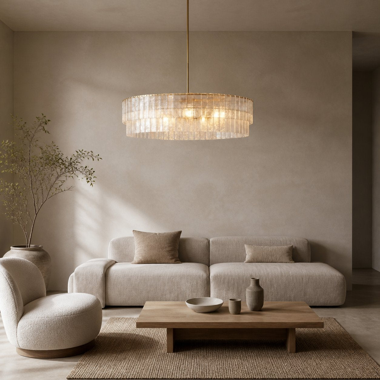 Lumvey Textured Glass Chandelier - Luxury Handcrafted Two-Tier Round Chandelier for Living Room