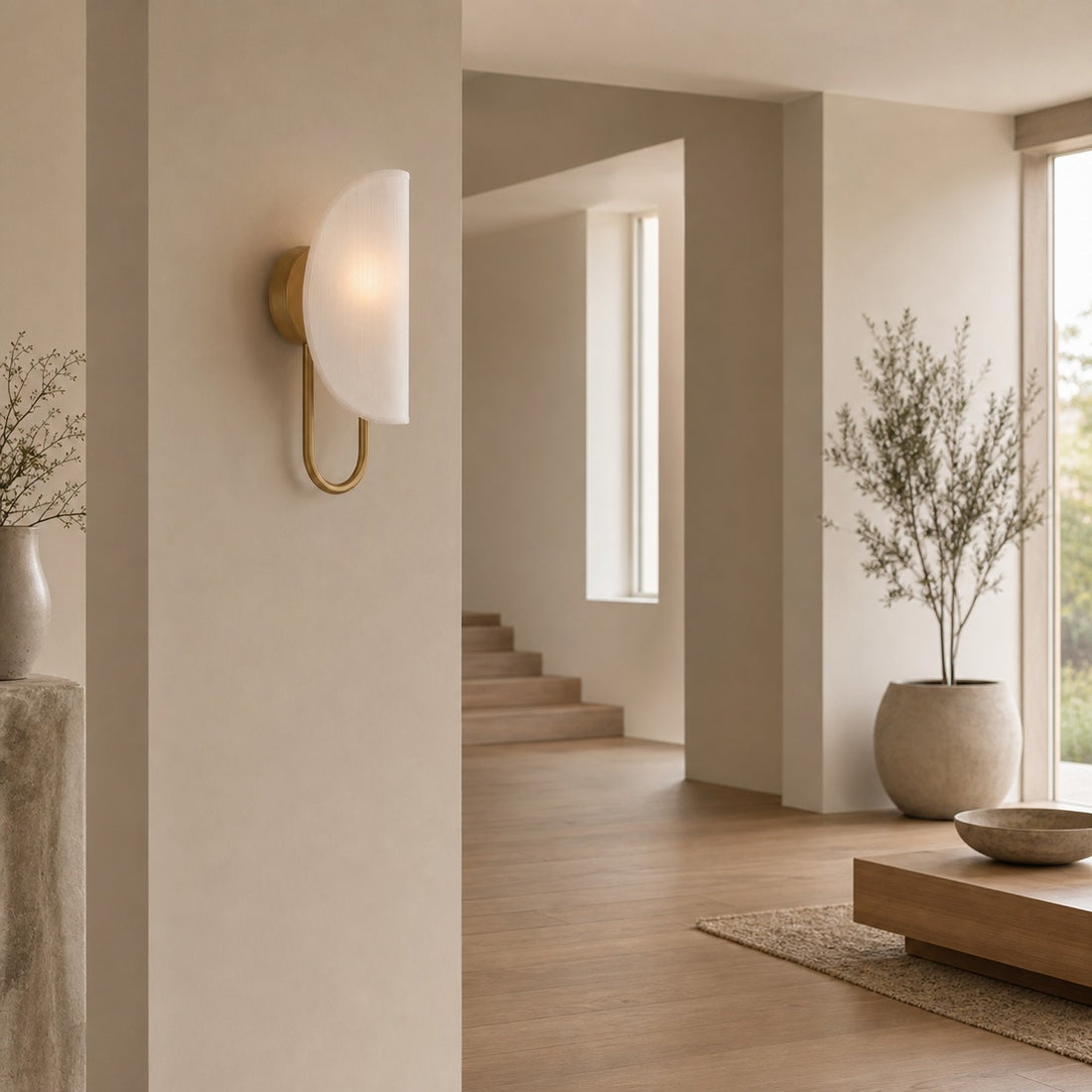 Minimalist Modern Wall Light with Brass or Fabric Shade for Ambient Lighting