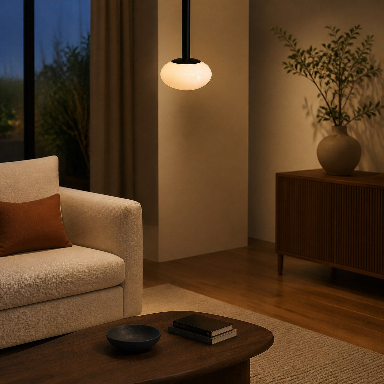 Rolvona Globe Pendant Light - Modern Oval Shade Hanging Lamp