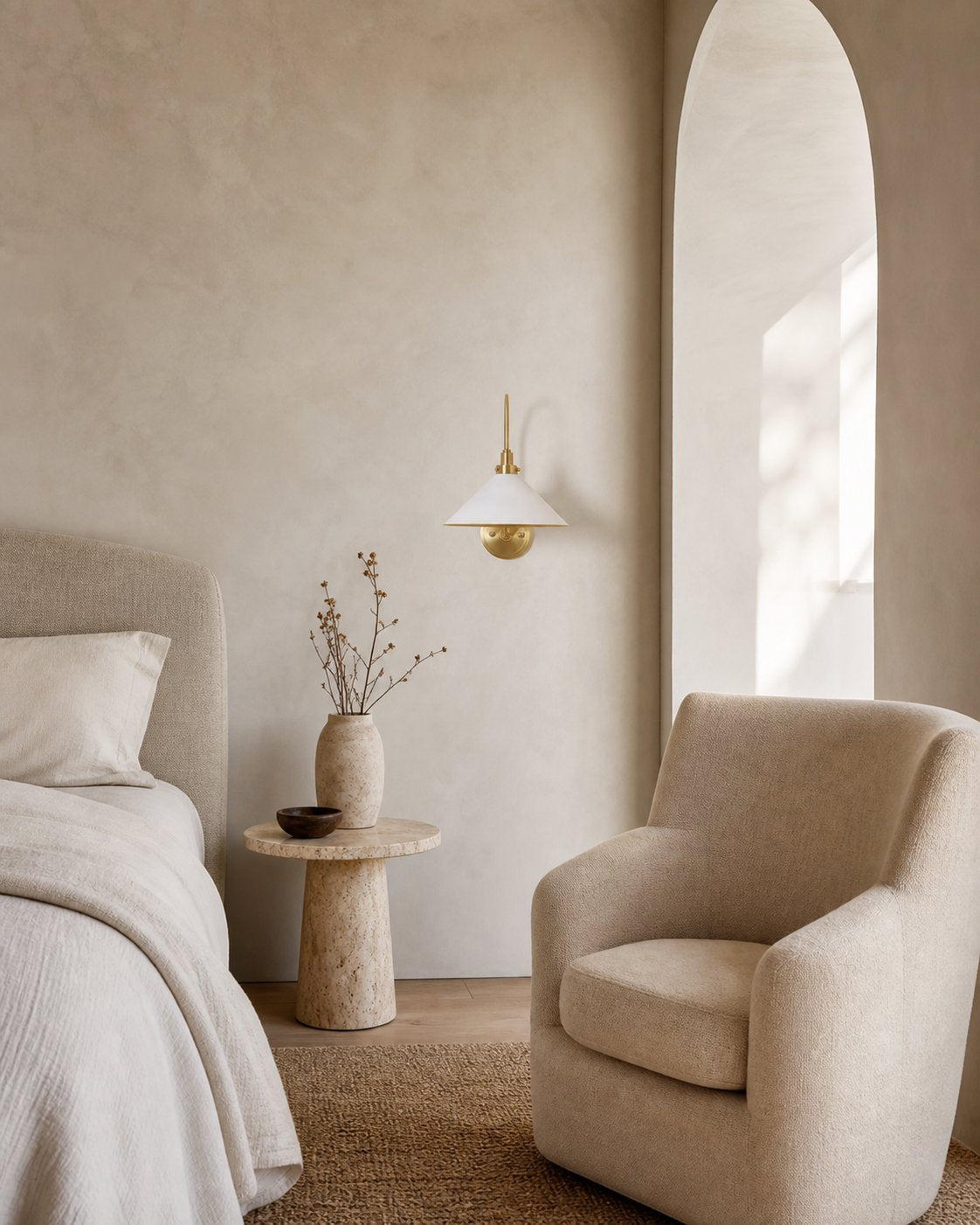 Ivoran Brass Gooseneck Wall Sconce - Curved Arm Dome Shade Light for Bedroom and Hallway