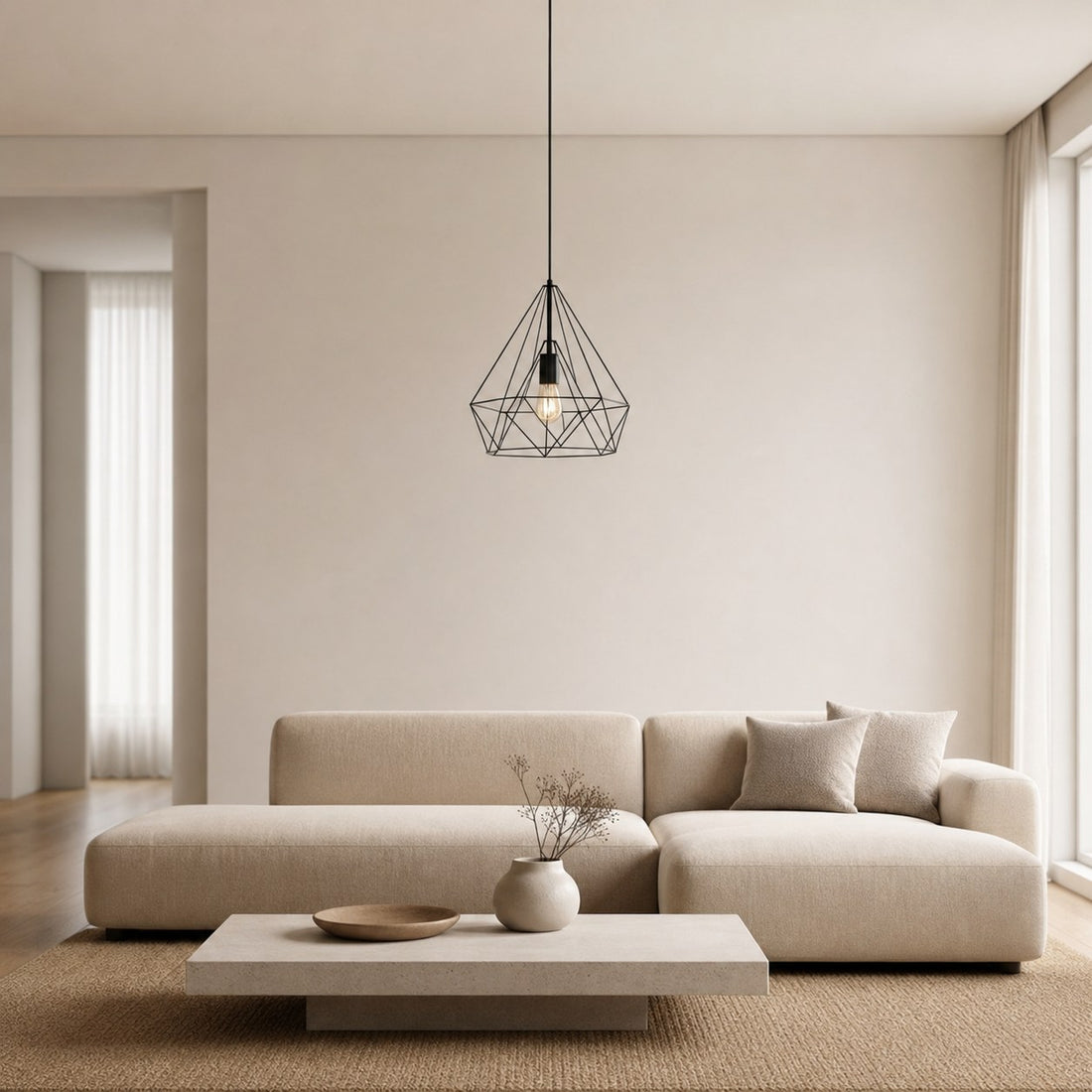Skeletal Open Frame Pendant Light - Industrial Metal Pendant Lamp for Interior Lighting or Workspace