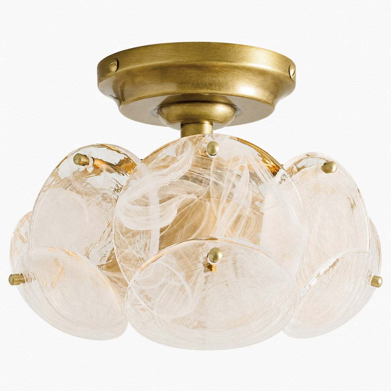 Sevra Cascading Glass Disc Round Flush Mount - Vintage Brass Ceiling Light