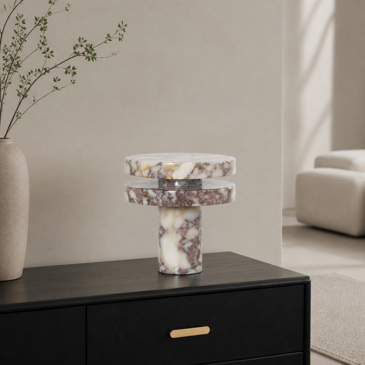 Modern Sculptural Table Lamp with Cylindrical Base Design for Bedroom Bedside and Living Room Use
