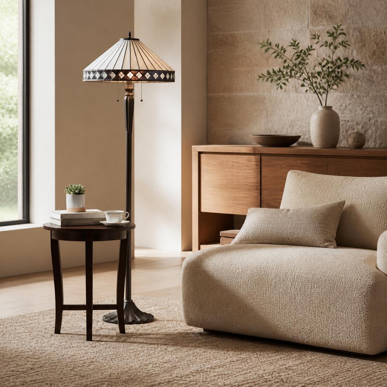 TiffStar Art Glass Floor Lamp with Ornamental Pattern Shade – Standing Light for Living Rooms