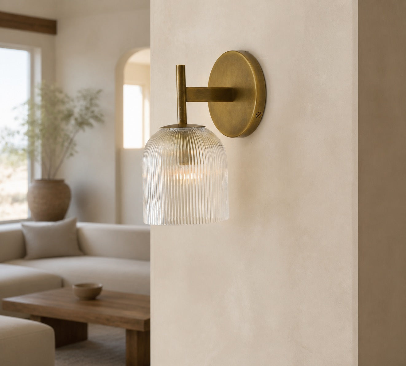 Bravira Ribbed Glass Sconce - Metal Wall Light with Clear Glass Shade