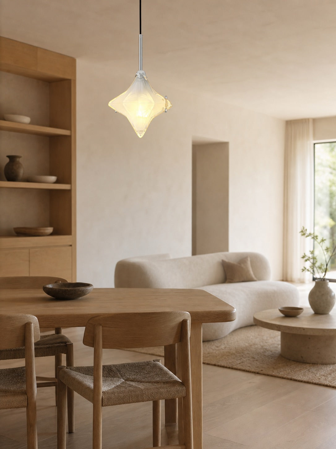 Art Deco Astris Elara Star Pendant Light – Frosted Glass Pendant with Geometric Style