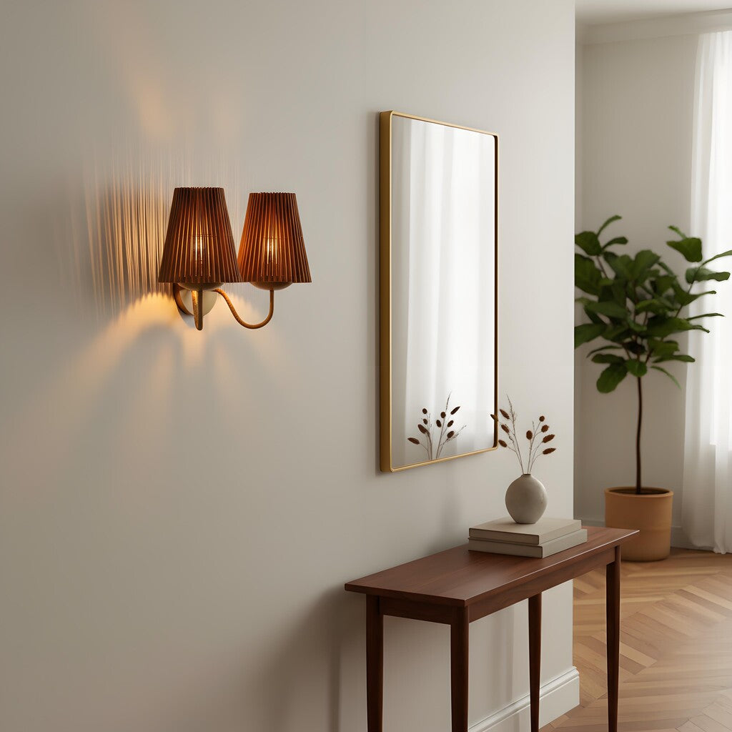 Zhoove Bamboo Wall Lamp - Pleated Natural Shade Design for Living Room or Bedroom