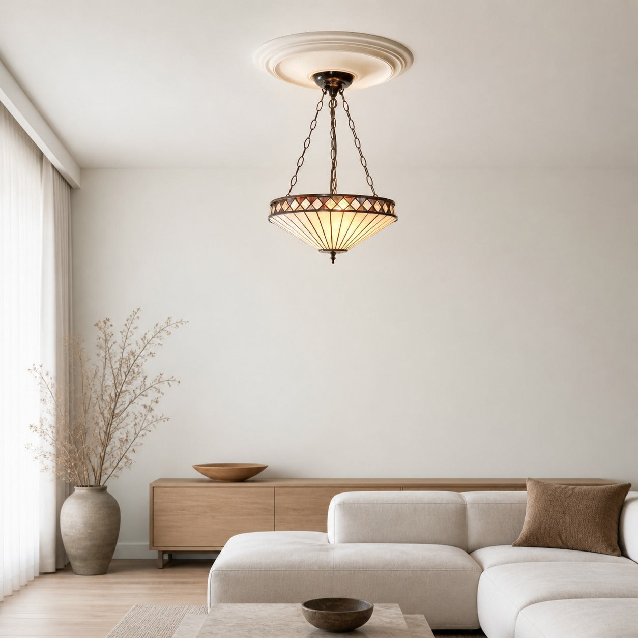 TF Fargo Adjustable Pendant with Stained-Glass Inspired Inverted Shade for Island and Dining
