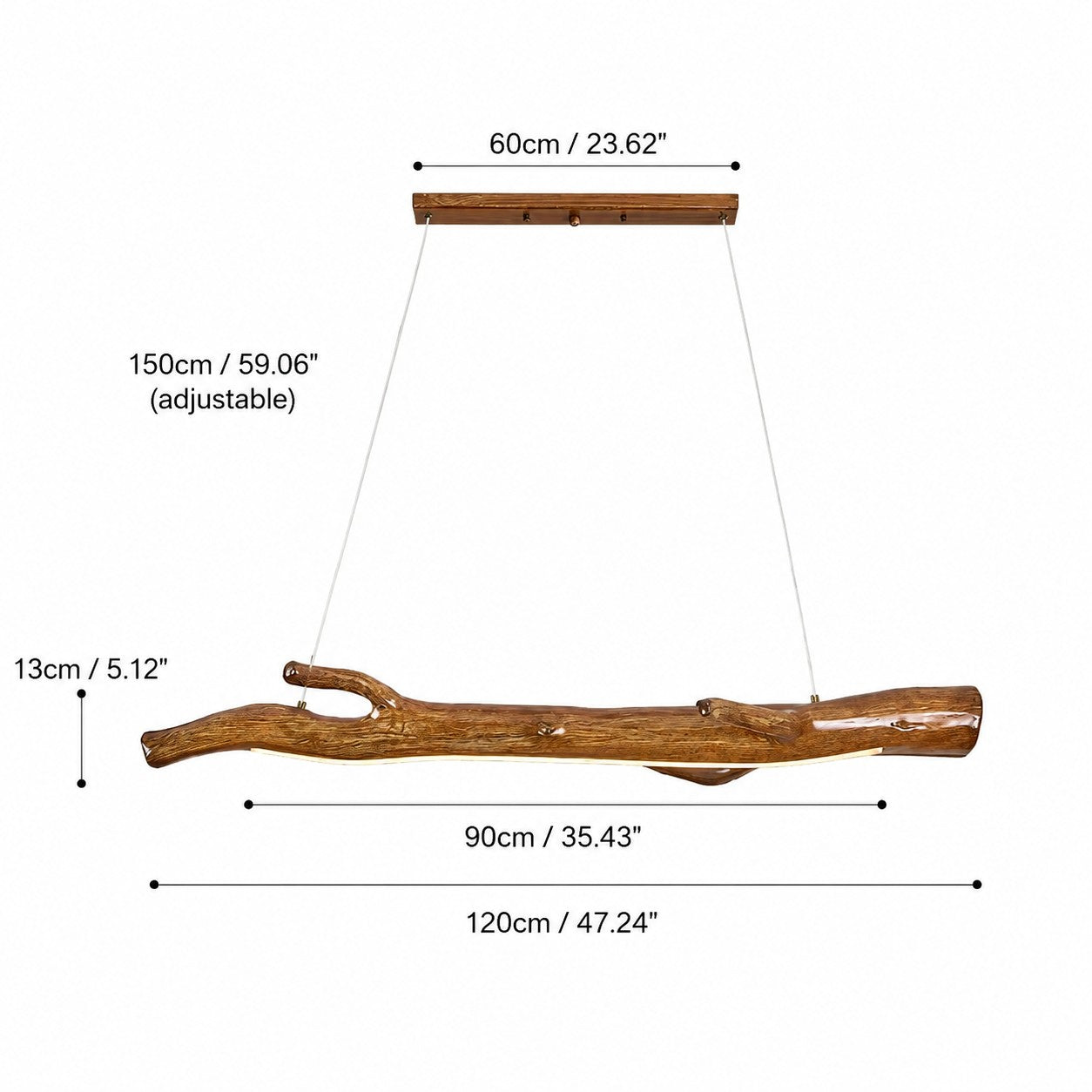 Wood Color Resin Linear Branch Pendant Light