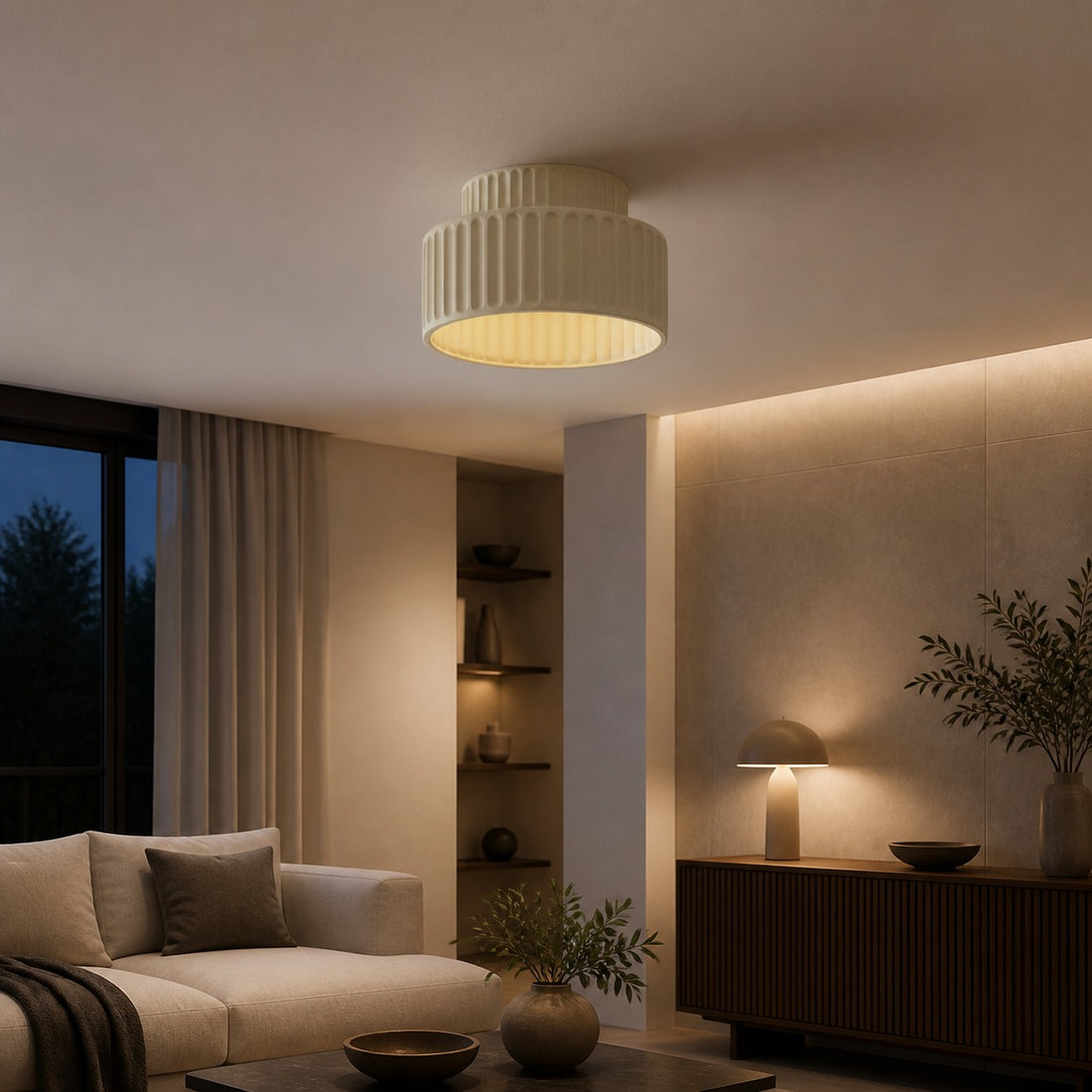 Tierna Bowl Flush Mount Ceiling Light - Soft Sculptural Nordic Form for Entryway