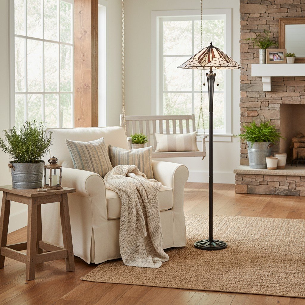 TF Astoria Art Deco Stained Glass Floor Lamp – Geometric Design Standing Light for Living Room