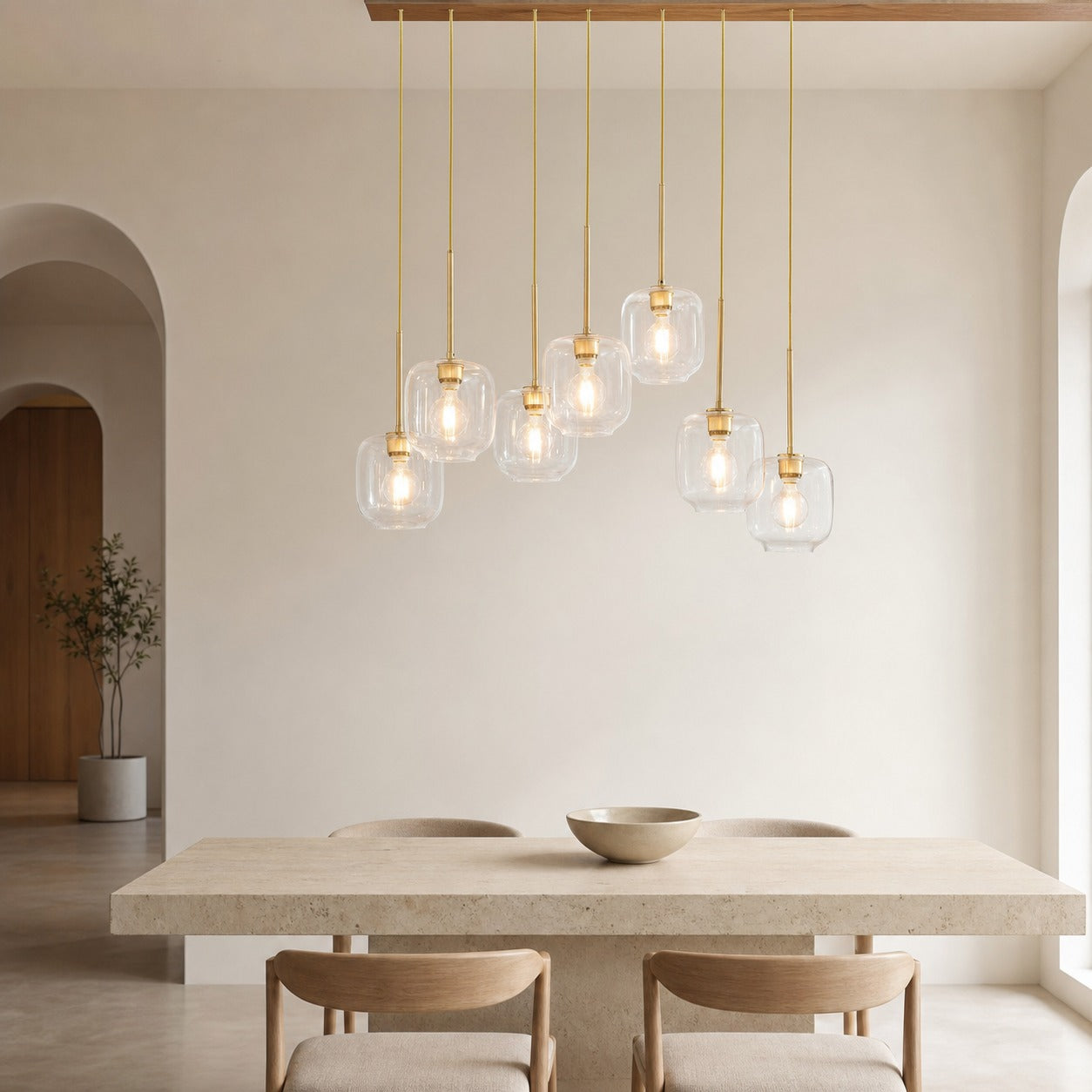 Lumivelle Sculptural 7-Light Chandelier – Adjustable Height Modern Glass Pendant